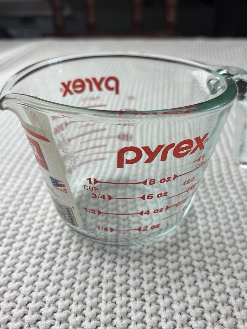 Vintage Pyrex - 1 cup - 8 oz - 250 ml - Glass Measuring Cup w/ Red Lettering A+